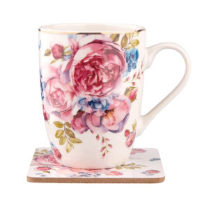 Kubek do kawy i herbaty porcelanowy z podkładką Scarlett 300 ml jasny