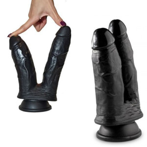 Podwójne Czarne DIldo z Przyssawką 21cm i 23cm