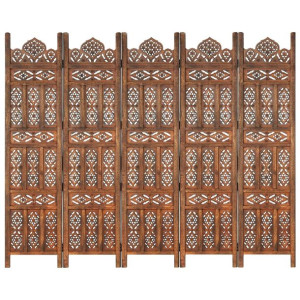Parawan 5-panelowy, rzeźbiony, brąz, 200x165 cm, drewno mango