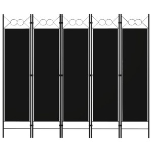 Parawan 5-panelowy, czarny, 200 x 180 cm
