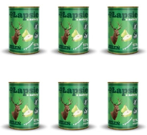 HAPPY SNACKY ŁAPSIE Karma mokra dla psa Jeleń z Gruszką 6 x 400g ZESTAW