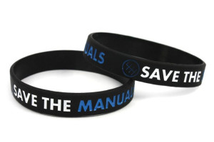 Opaska silikonowa z nadrukiem na rękę Save the Manuals Czarna