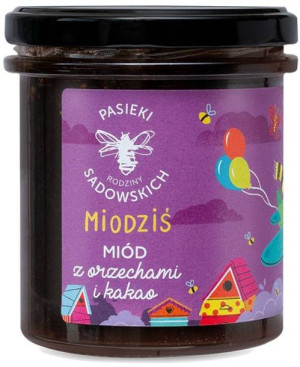 Miód z orzechami i kakao Miodziś dla dzieci - wielokwiatowy 430 g - Pasieki
