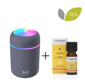 Zestaw: Dyfuzor do olejków Appio (kolor szary) + Olejek Lemon Organic (9 ml