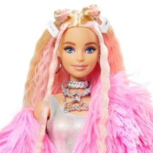 Barbie Extra Moda Lalka Różowa puchata kurtka GRN28