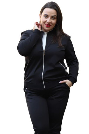 Bluza JOANNA bomberka z polo czarna 56 PLUS SIZE