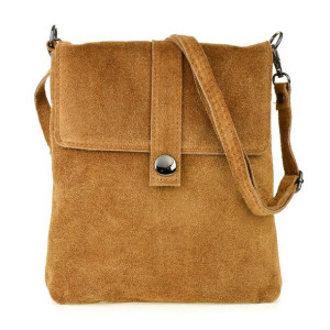 Listonoszka Torebka Damska Skóra Zamsz Klapa camel W16