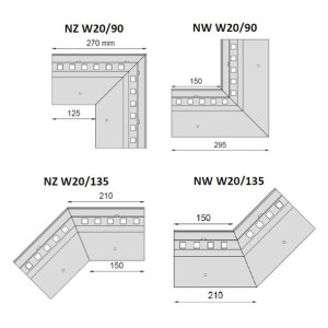 Narożnik wewnętrzny 135' do profili W20 Renoplast