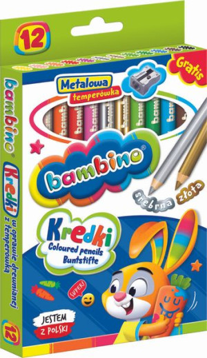 BAMBINO Kredki w oprawie drewnianej 12 kolorów + temperówka