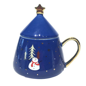 Kubek do kawy i herbaty porcelanowy z pokrywką świąteczny Boże Narodzenie C