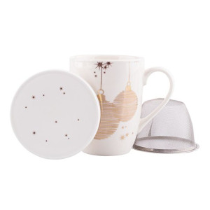 Kubek z zaparzaczem porcelanowy Golden Christmas 300 ml biały