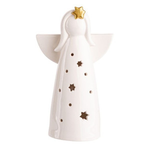 Figurka Porcelanowa Aniolek Oświetlenie Led 12x7,5x20 Cm