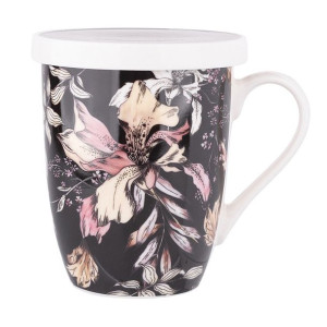 Kubek z zaparzaczem do herbaty i ziół porcelanowy Black Lily 300 ml