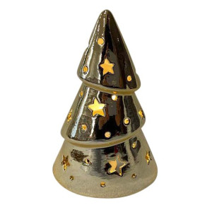 Figurka Porcelanowa Choinka Na Tealight Złota 10x7x15 Cm