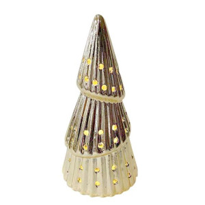 Figurka Porcelanowa Choinka Oświetlenie Led Złota 8x8x15 Cm Bz