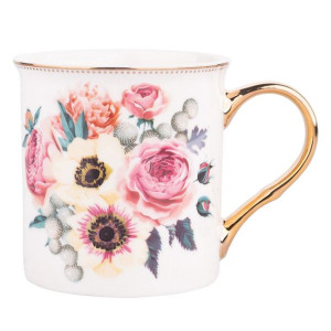 Kubek porcelanowy ze złotym uchem Anemon 250 ml biały