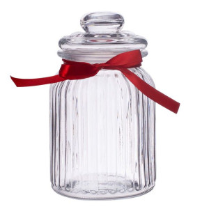 Słoik Do Przechowywania 900ml Relief Z Kokardą Czerwoną