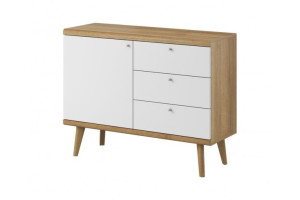 Komoda 107 cm drewniane nóżki biała dąb PR-6