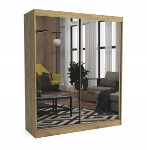Szafa przesuwna 180 cm dąb artisan + 2 lustra ML