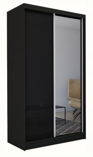 Szafa przesuwna 150 cm czarna z lustrem P150