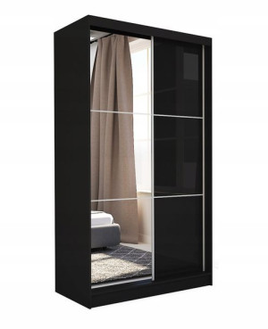 Szafa przesuwna 150cm czarna + szkło + lustro V150