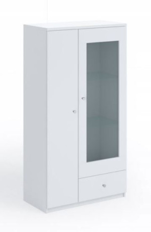 Witryna 80cm szklane drzwi szuflada biała mat L6