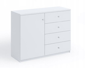 Komoda 110 cm biała mat 4 szuflady + drzwi L2
