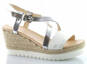 Sandały Espadryle Na Koturnie 7,5 Cm. Białe Srebrne 40