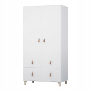 Biała szafa dwudrzwiowa uchylna z szufladami 104cm