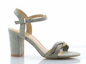 Sandały Zamszowe Na Słupku 8,5 Cm. Pasek Szare 38