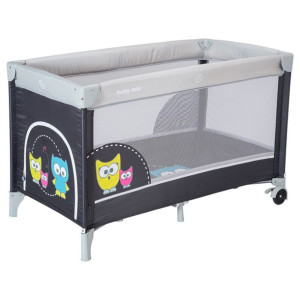 BABY MIX HR-8052-175 Łóżeczko podróżne jednopoziomowe Sowa ciemno-szara 304