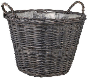 Kosz wiklinowy z uchwytami, szary śr. 49 cm, wys. 36 cm