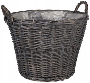 Kosz wiklinowy z uchwytami, szary śr. 42 cm, wys. 33 cm