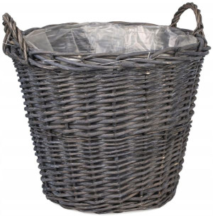 Kosz wiklinowy z uchwytami, szary śr. 36 cm, wys. 29 cm