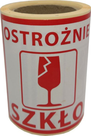 Etykiety 74x74mm Ostrożnie Szkło 100szt
