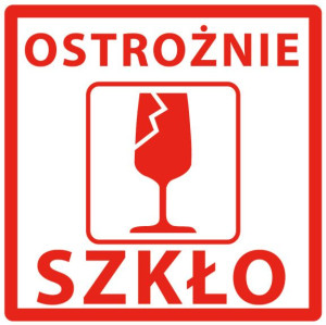 Etykiety 74x74mm Ostrożnie Szkło 1000szt