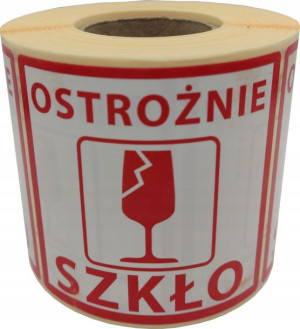 Etykiety 74x74mm Ostrożnie Szkło 500szt
