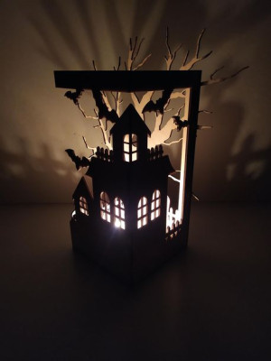 Duży lampion na halloween - wzór Drzewo/Dom