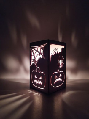 Średni lampion na halloween - wzór Dynie/Pajęczyny
