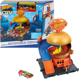 Hot Wheels City zestaw Rajdowa Burgerownia Drive-Thru + pojazd
