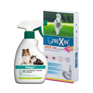 FREXIN Krople przeciw ektopasożytom dla kota 1 ml + HAPPS płyn na kleszcze