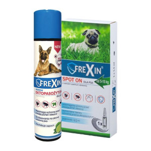 FREXIN Krople przeciw ektopasożytom dla psa 5-15 kg 1,5 ml + FREXIN Aerozol