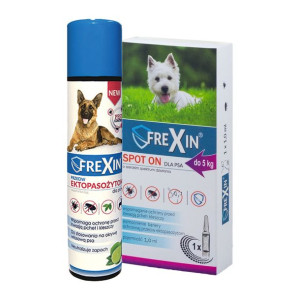 FREXIN Krople przeciw ektopasożytom dla psa do 5 kg 1 ml + FREXIN Aerozol p