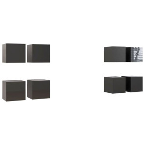 Wiszące szafki TV, 8 szt., wysoki połysk, szare, 30,5x30x30 cm