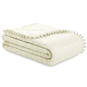 AmeliaHome Narzuta pikowana z pomponami MEADORE 170x210 kremowa