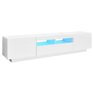 Szafka TV z oświetleniem LED, biała z połyskiem, 180x35x40 cm