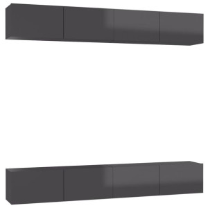 Szafki TV, 4 szt., wysoki połysk, szare, 100x30x30 cm, płyta