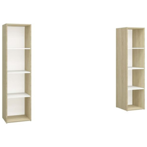 Szafki TV, 2 szt., biel i dąb sonoma, 142,5x35x36,5 cm, płyta