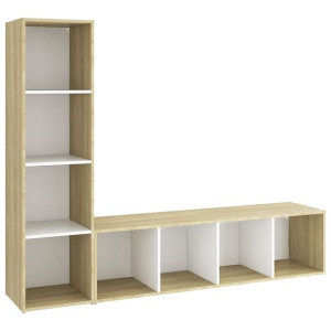 Szafki TV, 2 szt., biel i dąb sonoma, 142,5x35x36,5 cm, płyta