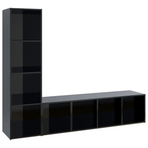 Szafki TV, 2 szt., czarne, wysoki połysk, 142,5x35x36,5 cm